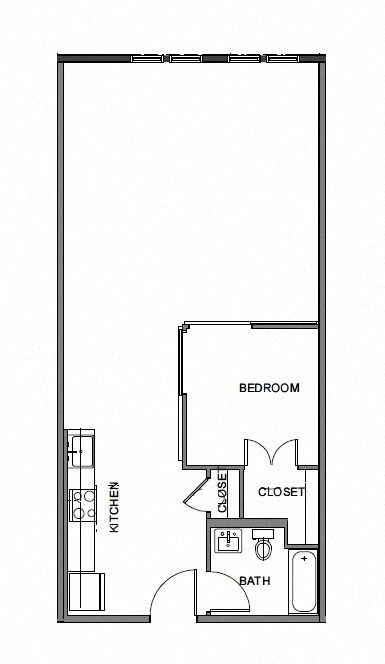 Floor plan for 1 bed, 1 bath, 1041 sqft